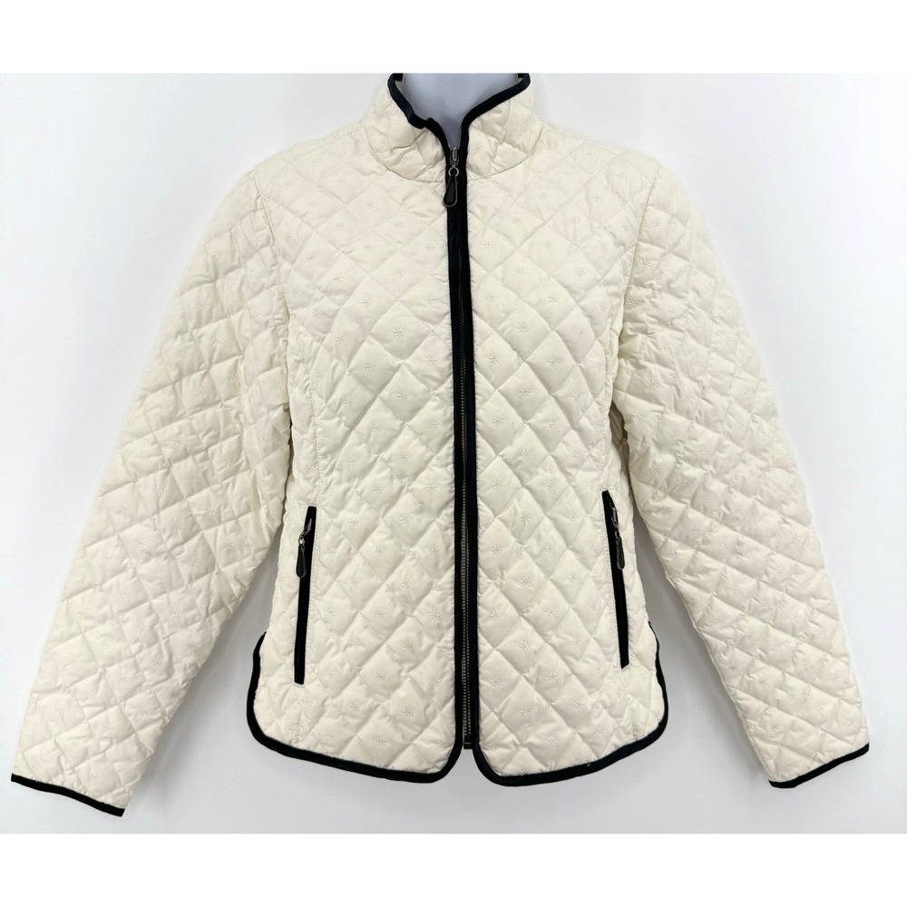 Eddie Bauer Jacket Women's S Cream Goose Down Quilted Snowflake Winter Warm